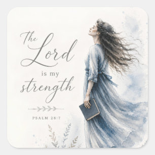 Der Herr ist meine Stärke Psalm 28:7 Aquarell Quadratischer Aufkleber