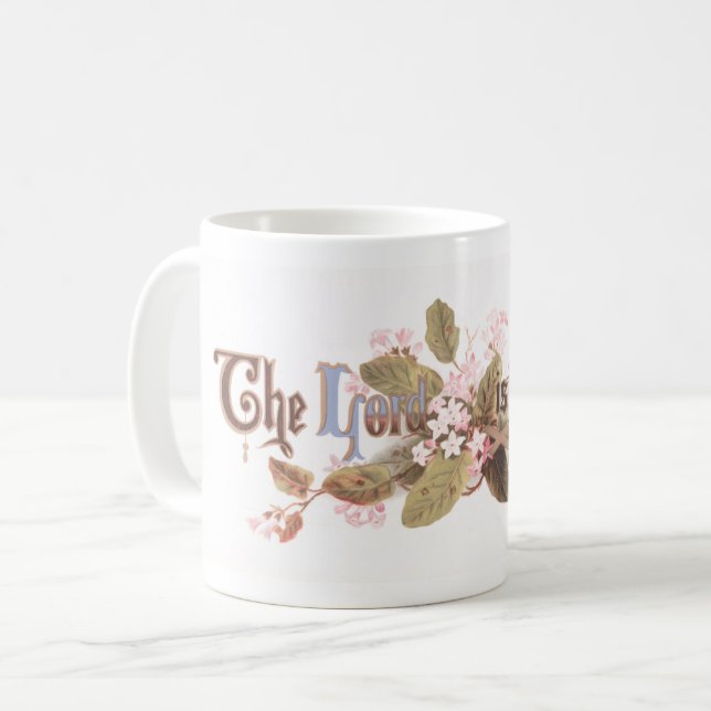 "Der Herr ist verschont" Vintage Osterblüten Kaffeetasse (Vorderseite Links)