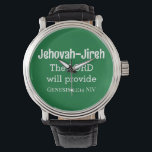 Der Herr wird die Bibel Verse Dunkelgrün zur Verfü Armbanduhr<br><div class="desc">Diese wunderschöne Uhr zeigt einen der Namen Gottes,  Jehovah-Jireh,  was bedeutet,  dass der Herr bereit ist,  zusammen mit dem begleitenden Bibelvers aus dem Buch der Genesis.</div>