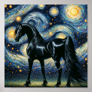 Der herrliche schwarze Stallion in der Sternennach Poster