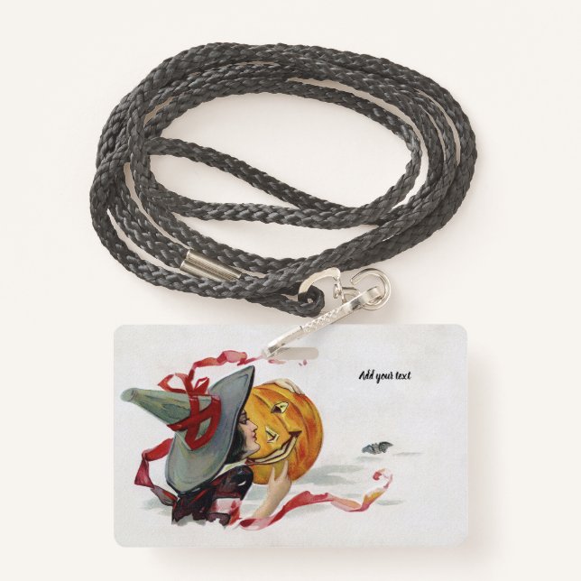 Der Hexenkuss: eine Kürbislaterne zu Halloween Ausweis (Rückseite mit Schlüsselband)