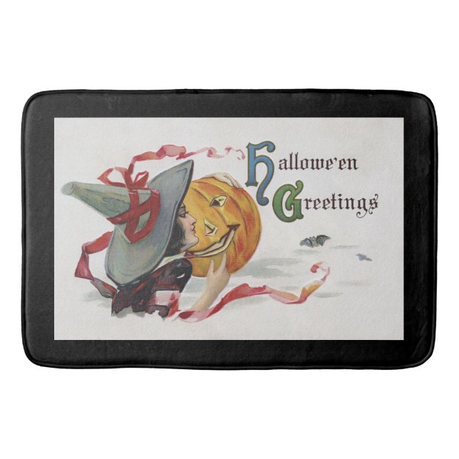 Der Hexenkuss: eine Kürbislaterne zu Halloween Badematte (Vorderseite)