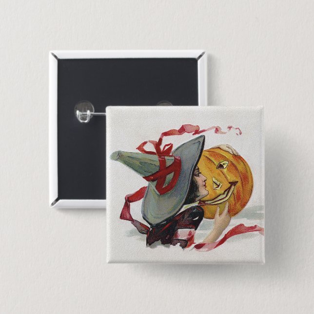 Der Hexenkuss: eine Kürbislaterne zu Halloween Button (Vorne & Hinten)