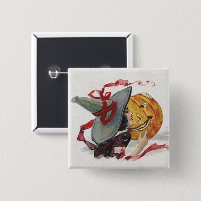 Der Hexenkuss: eine Kürbislaterne zu Halloween Button (Vorne & Hinten)