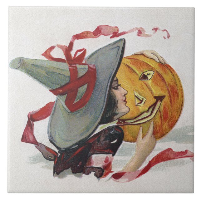 Der Hexenkuss: eine Kürbislaterne zu Halloween Fliese (Vorderseite)