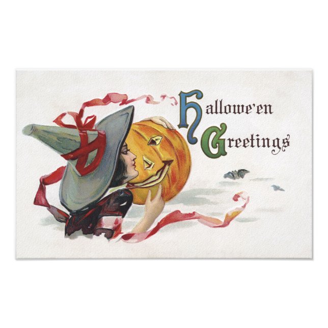 Der Hexenkuss: eine Kürbislaterne zu Halloween Fotodruck (Vorne)