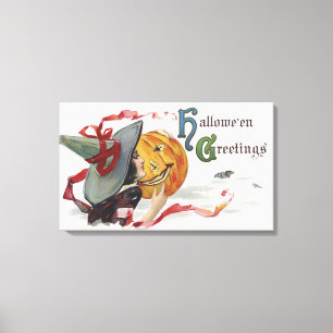 Der Hexenkuss: eine Kürbislaterne zu Halloween Leinwanddruck