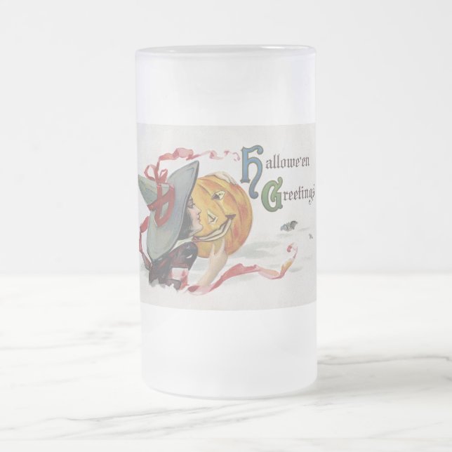 Der Hexenkuss: eine Kürbislaterne zu Halloween Mattglas Bierglas (Mittel)