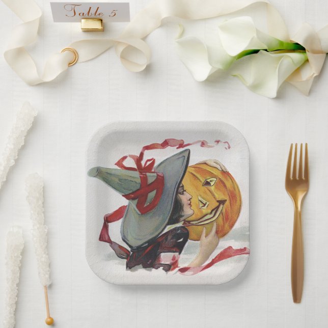 Der Hexenkuss: eine Kürbislaterne zu Halloween Pappteller (Hochzeit)