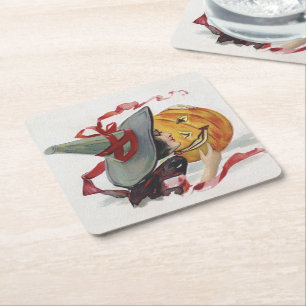 Der Hexenkuss: eine Kürbislaterne zu Halloween Rechteckiger Pappuntersetzer