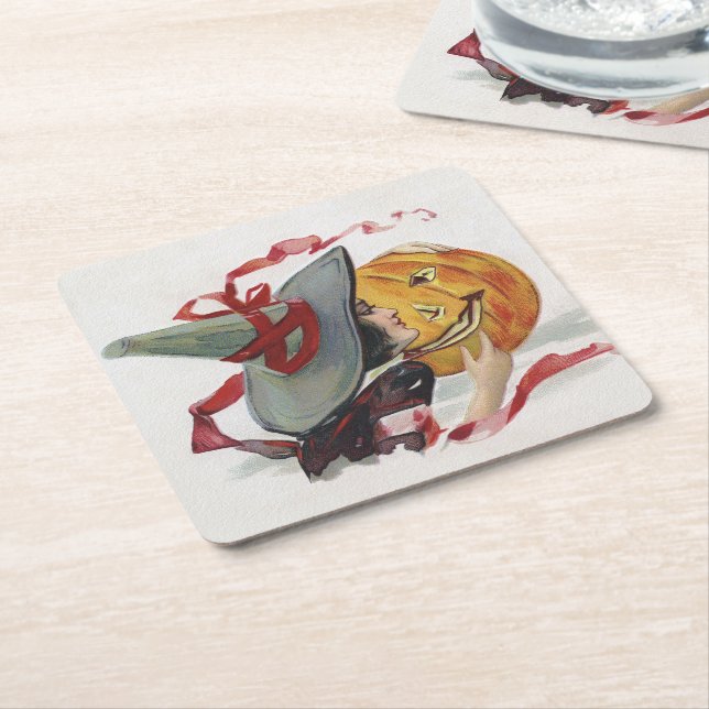 Der Hexenkuss: eine Kürbislaterne zu Halloween Rechteckiger Pappuntersetzer (angewinkelt)