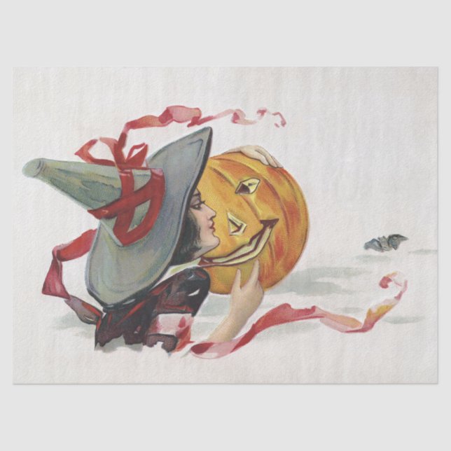 Der Hexenkuss: eine Kürbislaterne zu Halloween Seidenpapier (Vorderseite)