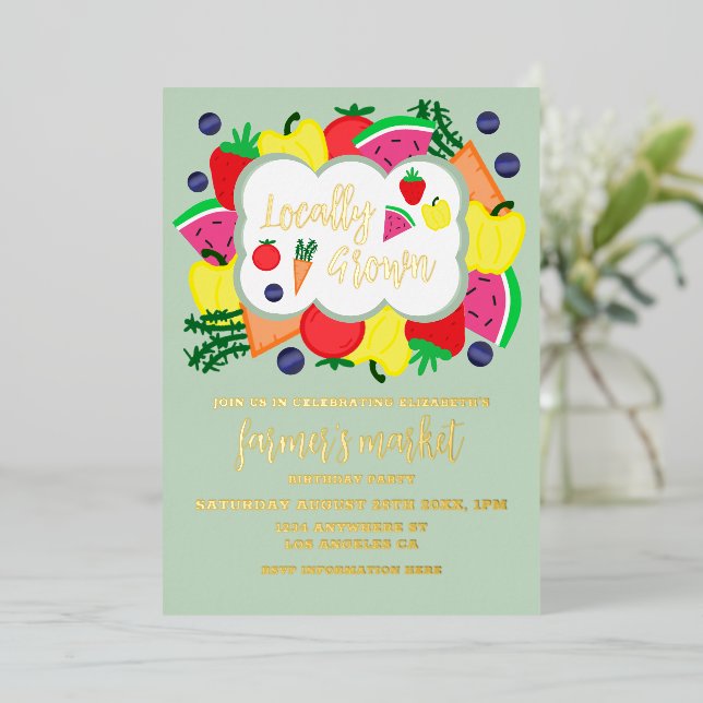 Der hiesige Bauernmarkt zum Geburtstag Folieneinladung (Stehend vorne)