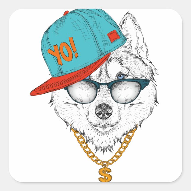 Der Hip Hop Wolf Quadratischer Aufkleber (Vorderseite)