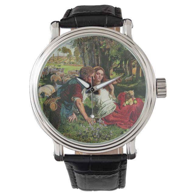 Der Hirte und seine Freundin (von Holman Hunt) Armbanduhr (Vorderseite)