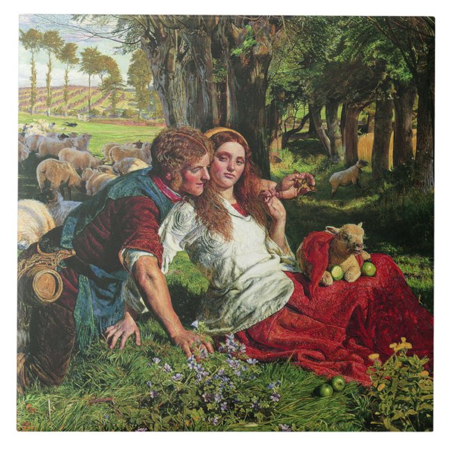 Der Hirte und seine Freundin (von Holman Hunt) Fliese (Vorderseite)