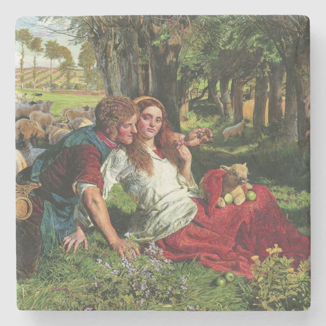 Der Hirte und seine Freundin (von Holman Hunt) Steinuntersetzer (Vorderseite)