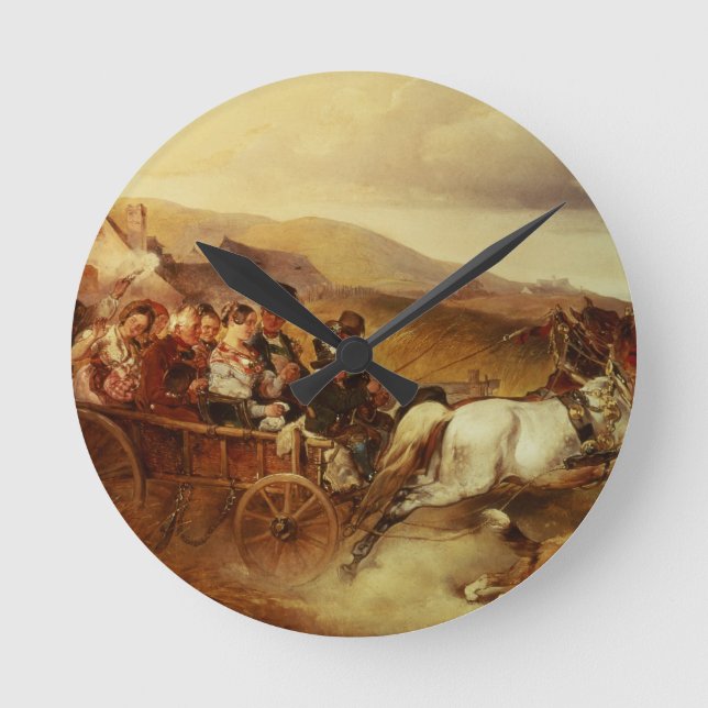 Der Hochzeits-Wagen Runde Wanduhr (Vorderseite)