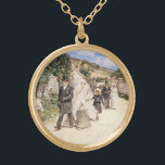 Der Hochzeitstag-März von Robinson, Vintage Newlyw Vergoldete Kette<br><div class="desc">Der Hochzeitsmaler März (1892) von Theodore Robinson ist ein Vintager Impressionismus mit Liebe und Romantik. Die Braut und der Bräutigam, ein glückliches, frisch verheiratetes Paar, gehen nach der Zeremonie durch eine malerische Stadt mit ihrer Hochzeitsfeier. Über den Künstler: Theodore Robinson (1852-1896) war einer der ersten amerikanischen Künstler, der in den...</div>