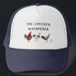 Der Hühnerflüsterer Truckerkappe<br><div class="desc">Funny tracker hat Design für Hühnerliebhaber und Bauer mit Aquarellbild von Hühnern und ein Küken mit einem Text, der "das Hühnerflüster" sagt</div>