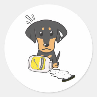 Der Hund der Dackel hat Mayonnaise verschüttet Runder Aufkleber
