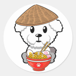 Der Hund der Flinte fresst Nudeln Runder Aufkleber