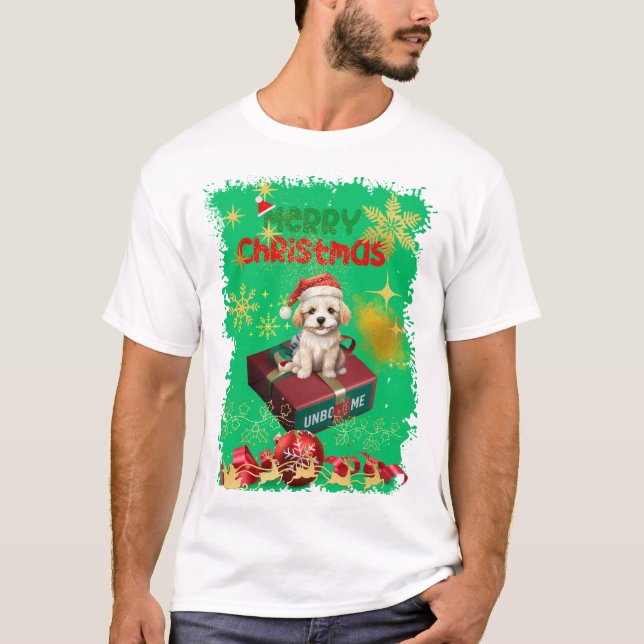 Der Hund des Weihnachtsmanns sitzt, um das Geschen T-Shirt (Vorderseite)