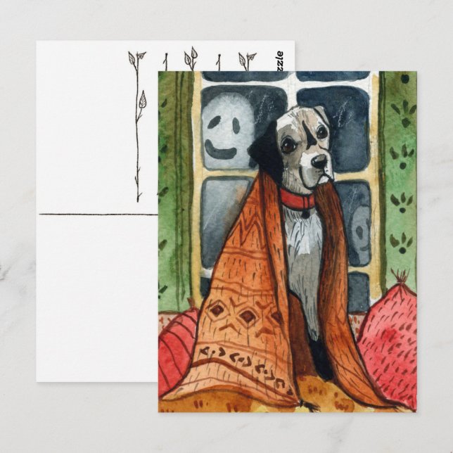 Der Hund im Jagdhaus, Halloween Postcard Postkarte (Vorne/Hinten)