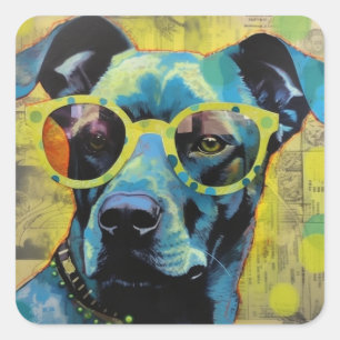 Der Hund in Polka Dot Glasses Quadratischer Aufkleber