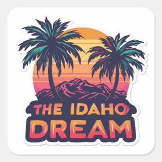 Der Idaho-Traum Amerikanischer Retro-Sonnenunterga Quadratischer Aufkleber