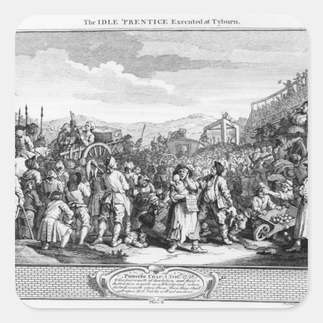 Der Idle 'Prentice bei Tyburn ausgeführt Quadratischer Aufkleber (Vorderseite)