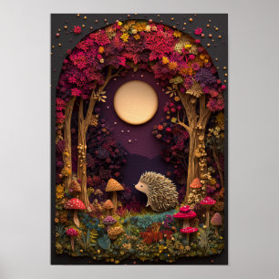 Der Igel   Herbst-Nacht-Wald-Cutout Art Poster