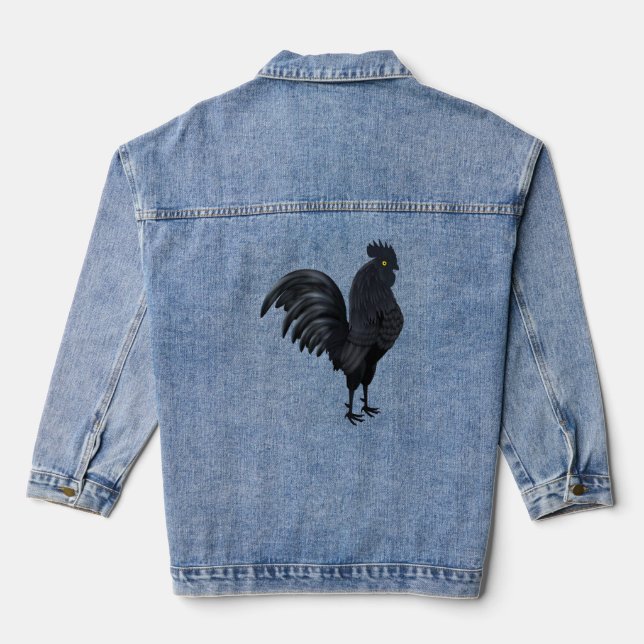 Der indonesische Ayam Cemani (Black Rooster Black  Jeansjacke (Rückseite)