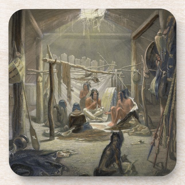 Der Innenraum einer Hütte eines Mandan Leiters, Getränkeuntersetzer (Vorderseite)