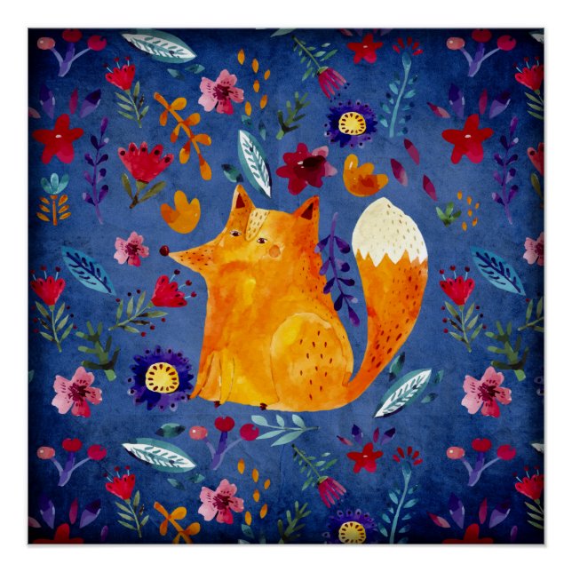 Der intelligente Fuchs im Blumengarten Poster (Vorderseite)