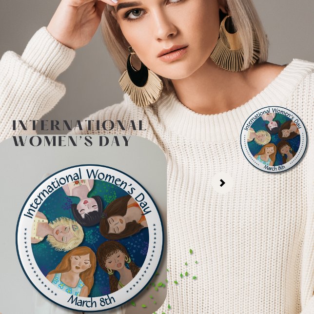 Der Internationale Frauentag in Blau Button (International Women's Day hand drawn in Blue Button)