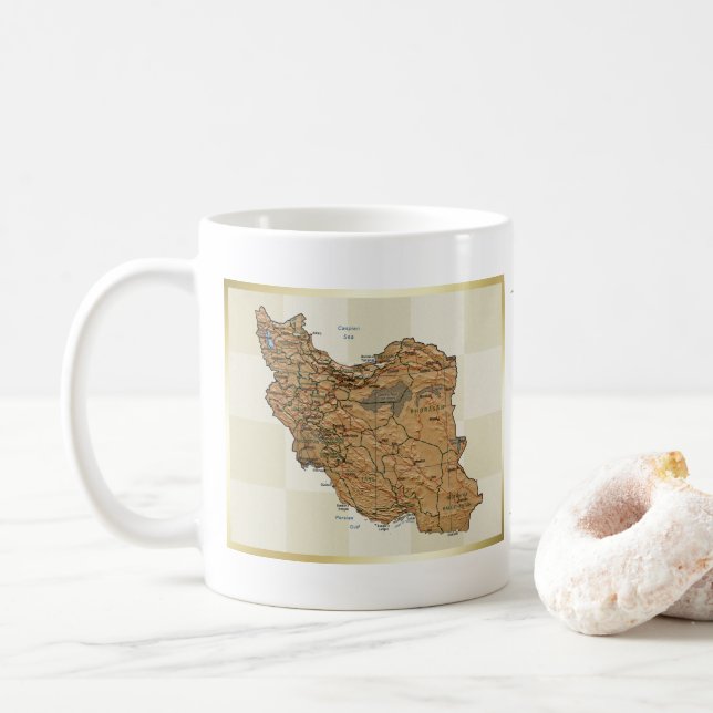 Der Iran-Flagge + Karten-Tasse Kaffeetasse (Mit Donut)