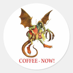 DER JABBERWOCKY VERLANGT JETZT KAFFEE! RUNDER AUFKLEBER