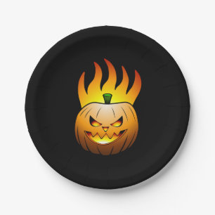 Der Jack O'lantern ist angezündet und brennt hell Pappteller