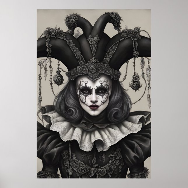 Der Joker Clown in Schwarz und Weiß Poster (Vorne)
