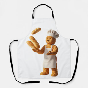Der jonglierende Bäcker-Maskottchen mit Baguette Schürze