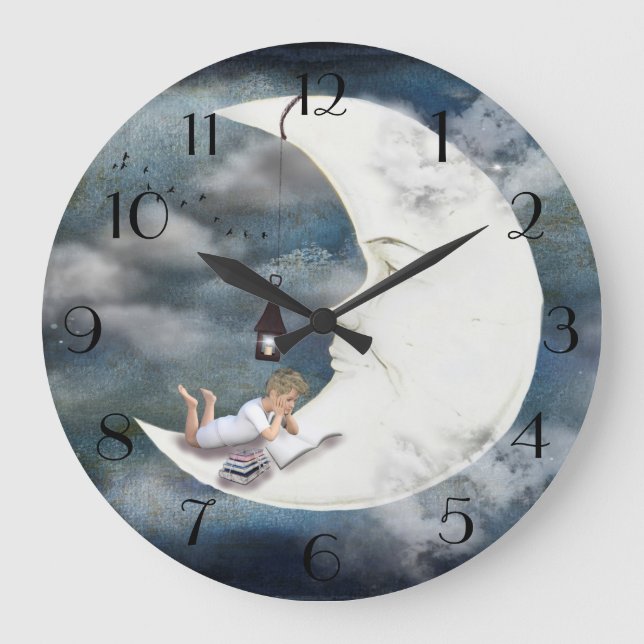 Der Junge im Mond Große Wanduhr (Vorderseite)