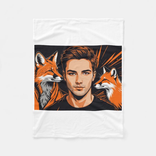 Der junge Junge und der orange Fuchs Aufkleber  Fleecedecke (Vorderseite)