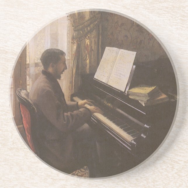 Der junge Mann spielt Klavier von Gustave Caillebo Sandstein Untersetzer (Vorne)