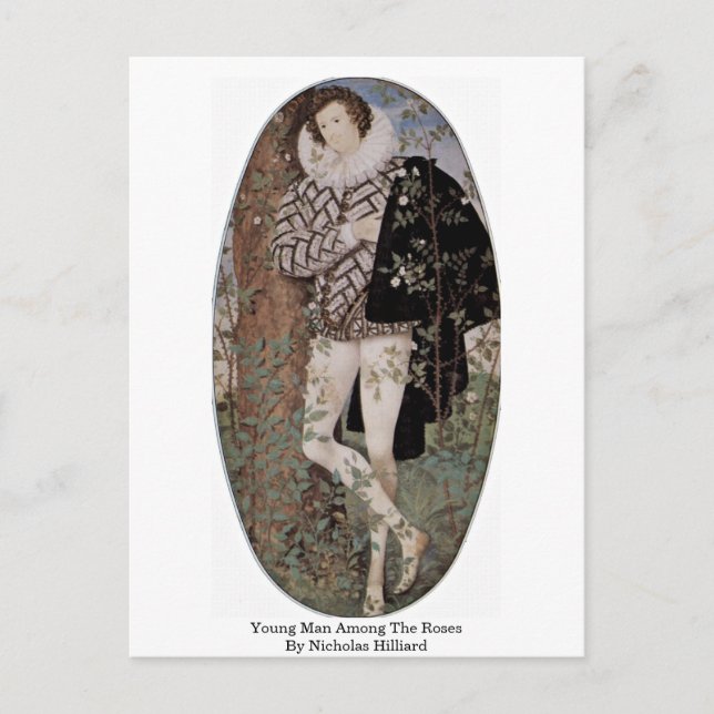 Der junge Mann unter den Rose von Nicholas Hilliar Postkarte (Vorderseite)