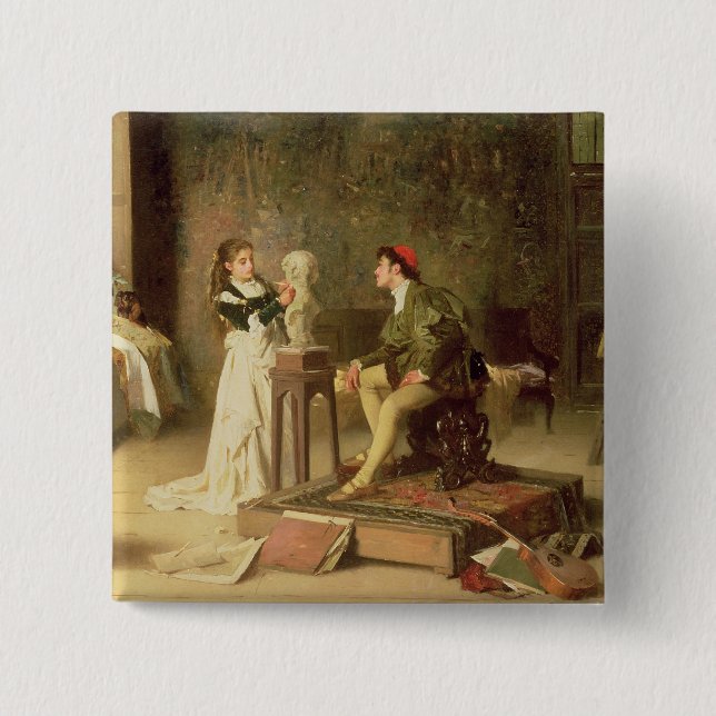 Der junge Sculptress (Öl auf Leinwand) Button (Vorderseite)