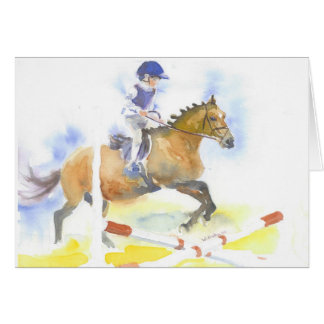 Der Junge springend auf sein Pony