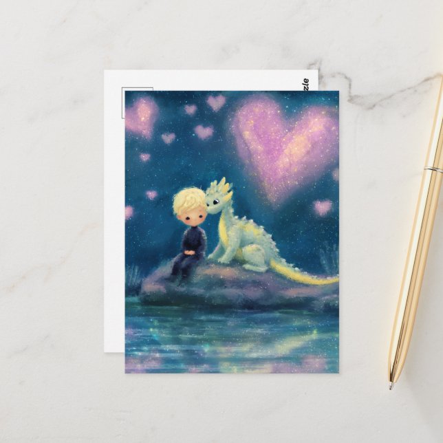 Der Junge und sein Drache Postkarte (Vorderseite/Rückseite Beispiel)