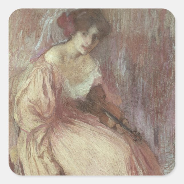 Der junge Violinist Quadratischer Aufkleber (Vorderseite)