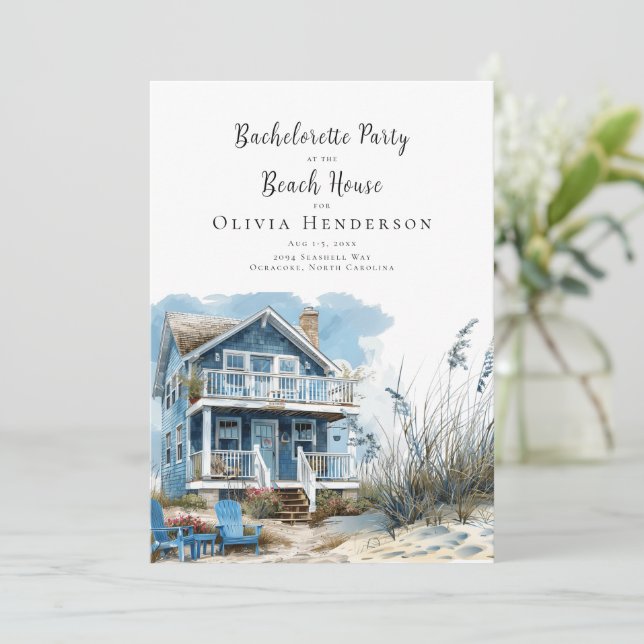 Der Junggeselinnen-Abschied im Beach House Einladung (Stehend Vorderseite)